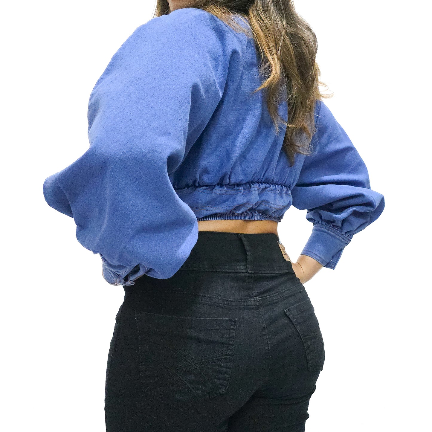 VYKA Crop top de mezclilla de manga larga y estilo informal para mujer, adecuada para top de mezclilla de invierno, estilo chic, color azul claro