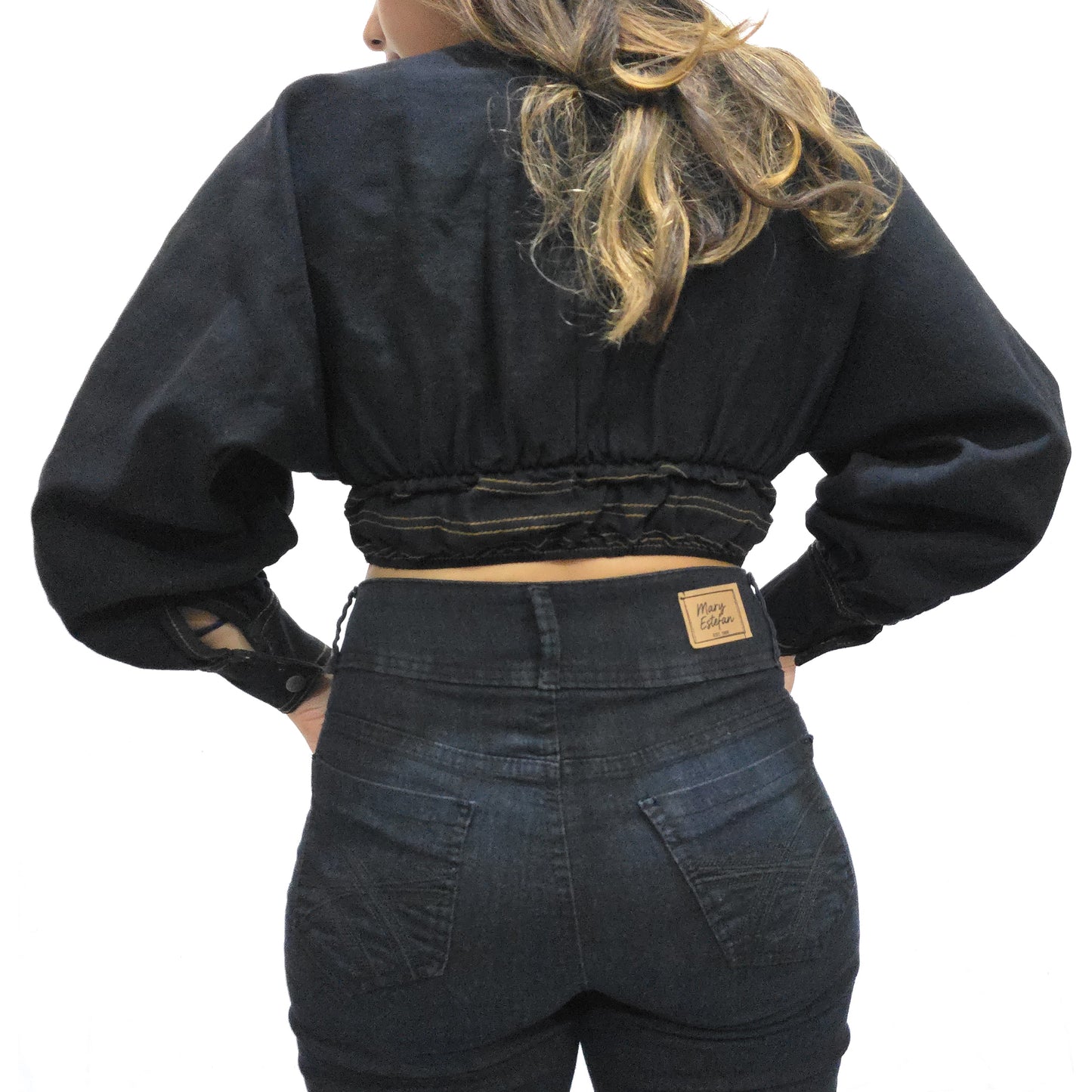 VYKA Crop top de mezclilla de manga larga y estilo informal para mujer, adecuada para top de mezclilla de invierno, estilo chic, color negro