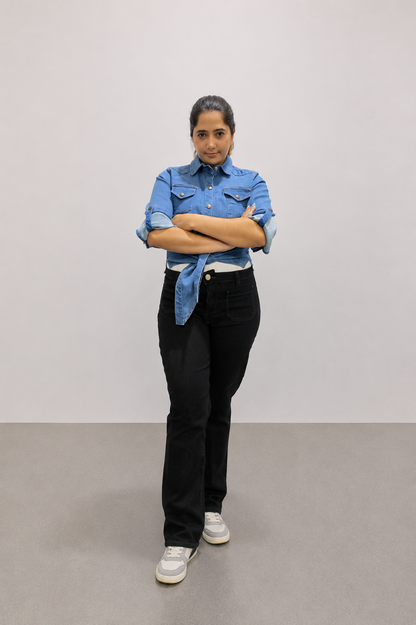 VYKA Camisa larga de mezclilla de manga larga y estilo informal para mujer, adecuada para chaqueta de mezclilla de invierno, estilo vaquero, color azul claro