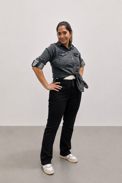 VYKA Camisa larga de mezclilla de manga larga y estilo informal para mujer, adecuada para chaqueta de mezclilla de invierno, estilo vaquero, color gris