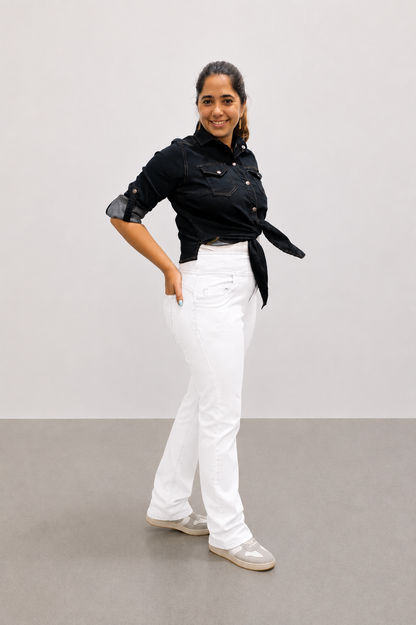 VYKA Camisa larga de mezclilla de manga larga y estilo informal para mujer, adecuada para chaqueta de mezclilla de invierno, estilo vaquero, color negro