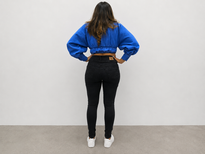 VYKA Crop top de mezclilla de manga larga y estilo informal para mujer, adecuada para top de mezclilla de invierno, estilo chic, color azul claro