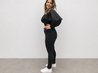 VYKA Crop top de mezclilla de manga larga y estilo informal para mujer, adecuada para top de mezclilla de invierno, estilo chic, color negro