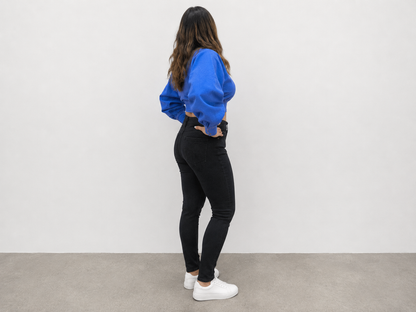 VYKA Crop top de mezclilla de manga larga y estilo informal para mujer, adecuada para top de mezclilla de invierno, estilo chic, color azul claro