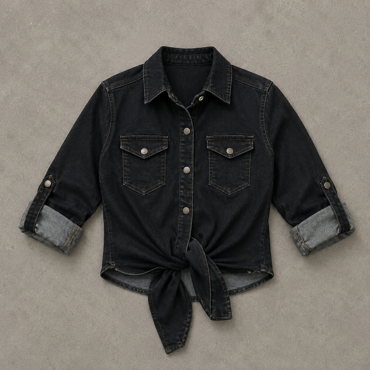 VYKA Camisa larga de mezclilla de manga larga y estilo informal para mujer, adecuada para chaqueta de mezclilla de invierno, estilo vaquero, color negro