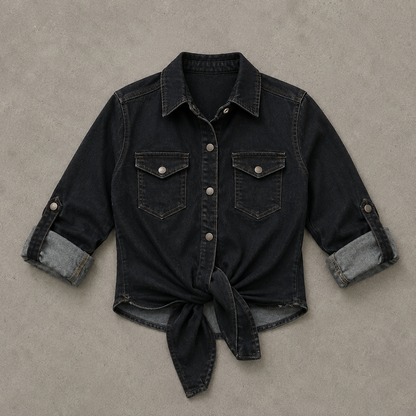 VYKA Camisa larga de mezclilla de manga larga y estilo informal para mujer, adecuada para chaqueta de mezclilla de invierno, estilo vaquero, color negro