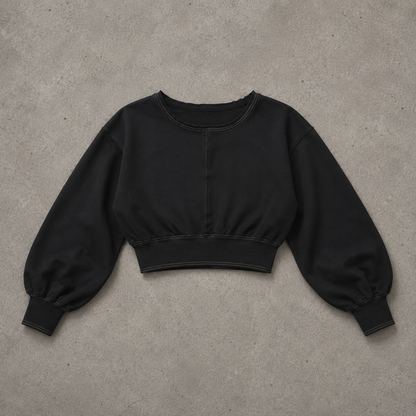 VYKA Crop top de mezclilla de manga larga y estilo informal para mujer, adecuada para top de mezclilla de invierno, estilo chic, color negro