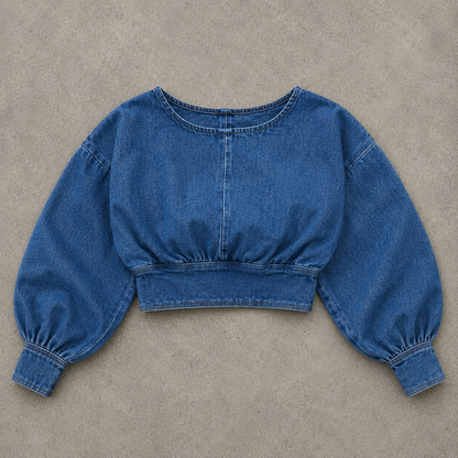 VYKA Crop top de mezclilla de manga larga y estilo informal para mujer, adecuada para top de mezclilla de invierno, estilo chic, color azul marino