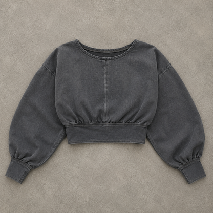 VYKA Crop top de mezclilla de manga larga y estilo informal para mujer, adecuada para top de mezclilla de invierno, estilo chic, color gris